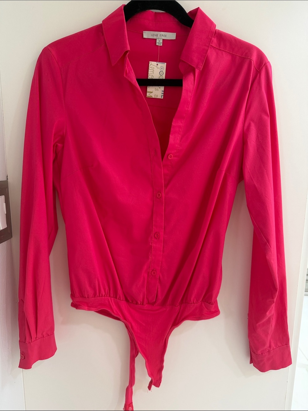 Love Tree Hot Pink Long-Sleeve Button-Front Bodysuit